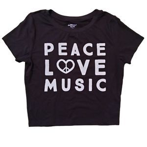 Charlotte Russe Girl's Cropped Tee Shirt Size XL Black Peace Love Music